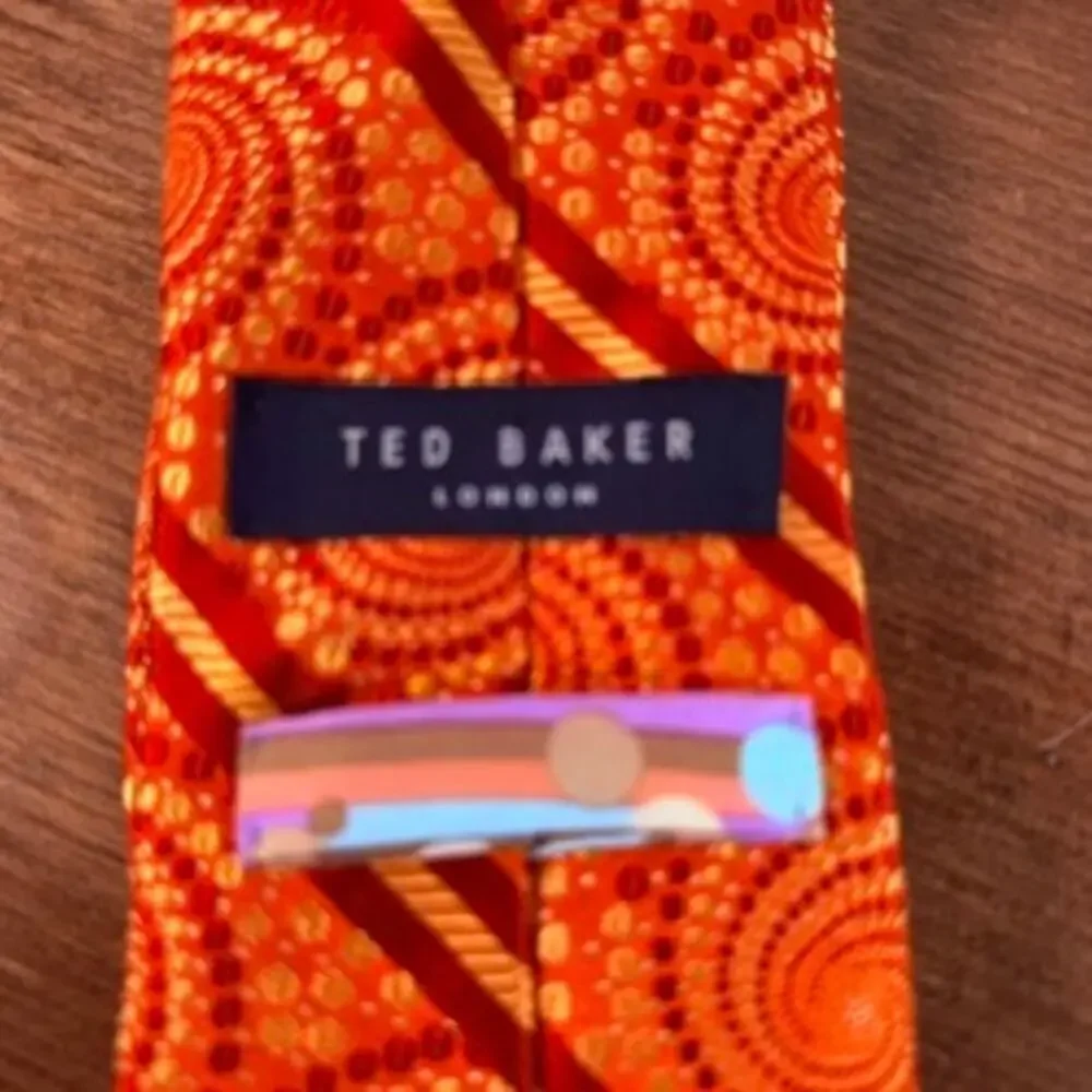 Ted Baker London Orange Psychedelic Geometric Spiral Silk Necktie